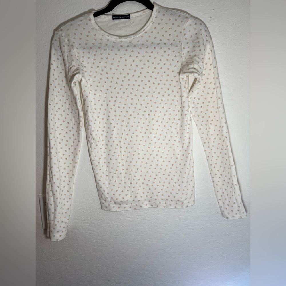 Brandy Melville Cream Patterned Long Sleeve Top
